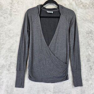 Athleta Hoodie Womens XXS Gray Wrap Front Modal Long Sleeve Thumbholes Pullover